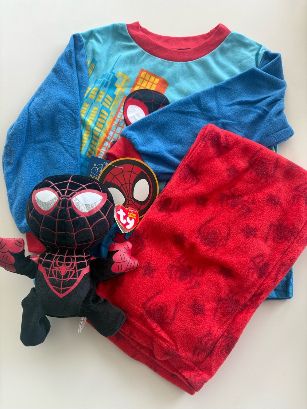 NWT Marvel Spidey & Friends PJ  Set & Ty Beanie Babies Miles Morales Size 4T